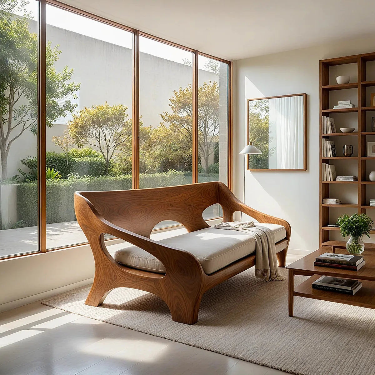 Luxury Organic Wooden Lounge Sofa with Sculptural Artisan Frame