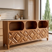 Modern Sideboard Cabinet | Geometric Carved Buffet Cabinet with Open Shelves & Storage TH003-2841