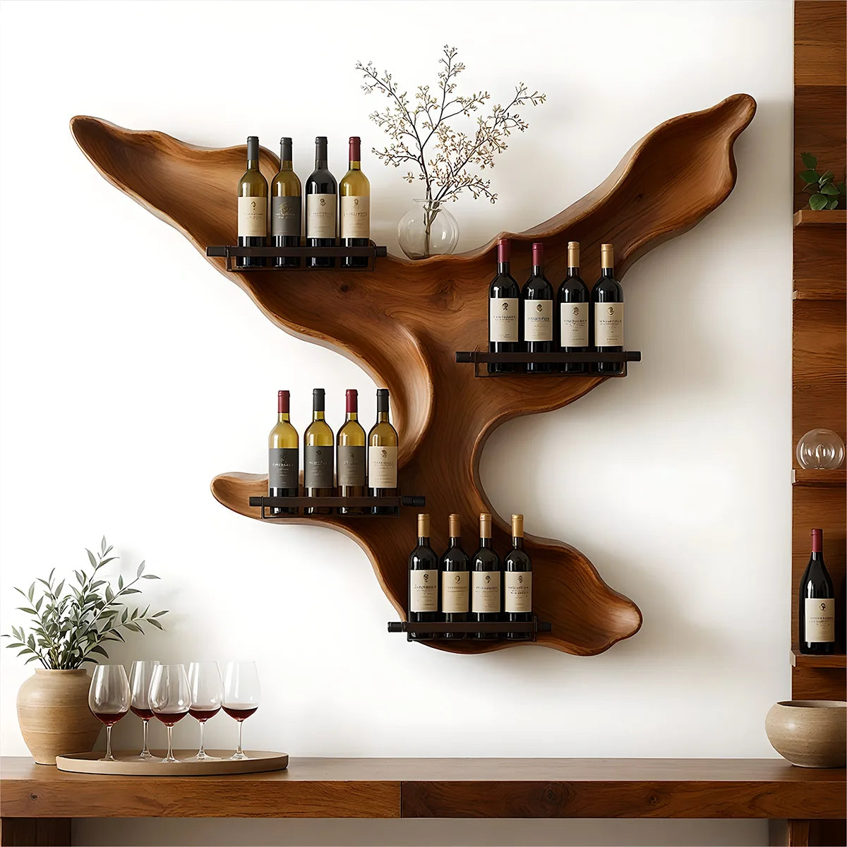Live Edge Solid Wood Wall Wine Rack for Statement Dining Rooms & Wine Collectors TT006-8636