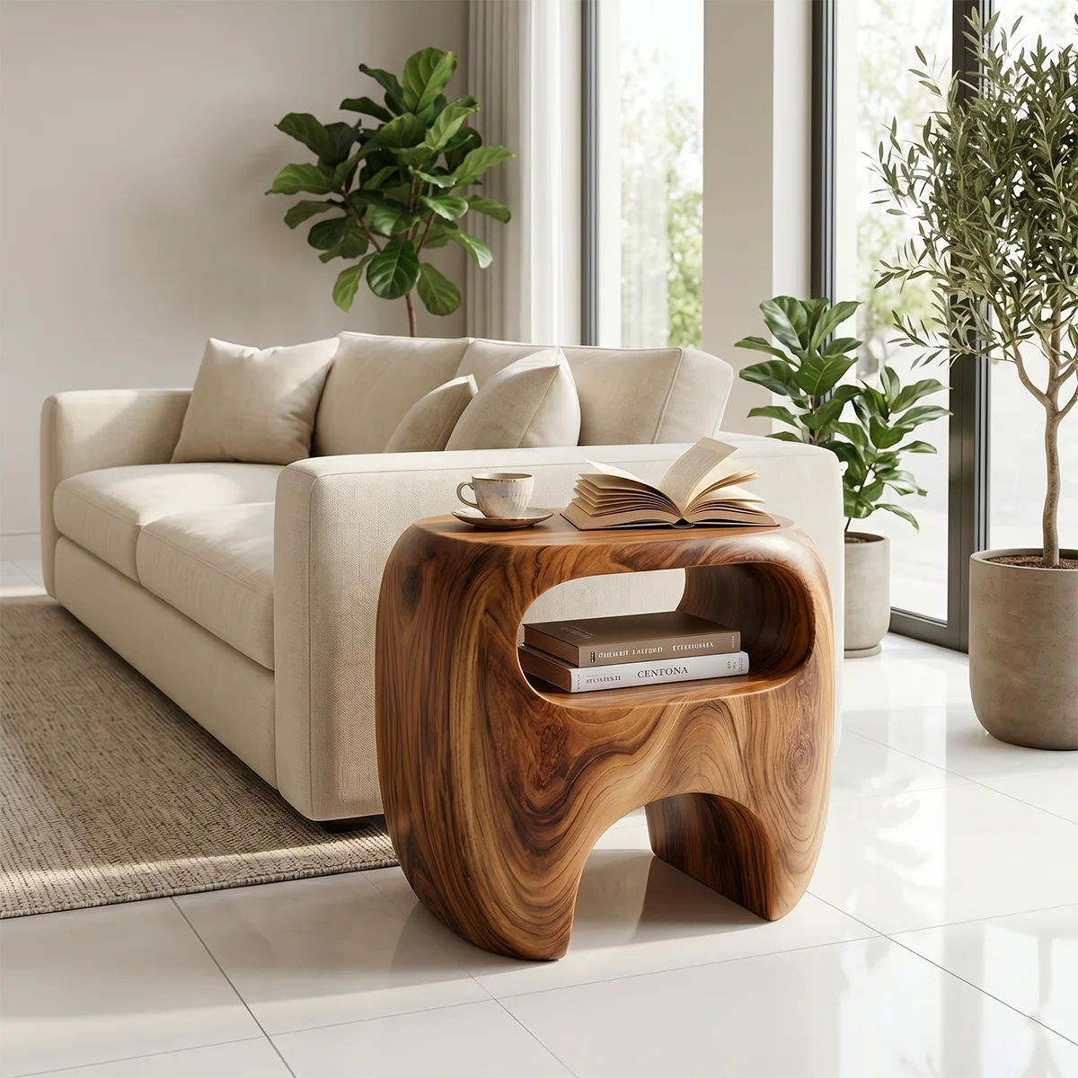 Handcrafted Solid Wood End Table with Open Shelf-Organic Side Table for Living Room TH003-8647