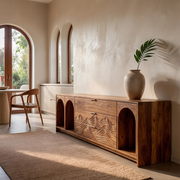 Modern Sideboard Cabinet | Mountain Carved Storage Cabinet with Arched Open Shelves TH003-1857