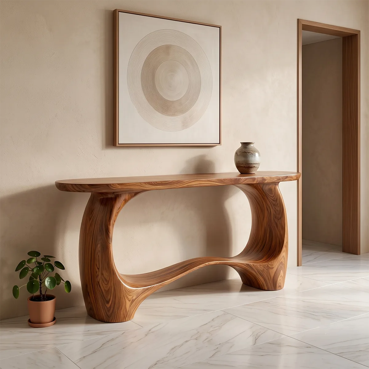 Modern Organic Console Table | Sculptural Entryway Table with Curved Open Base TH003-9848