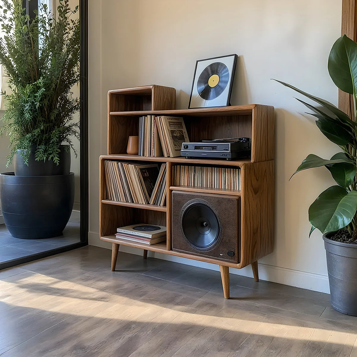 Mid Century Wooden Vinyl Record Storage Cabinet For Living Room