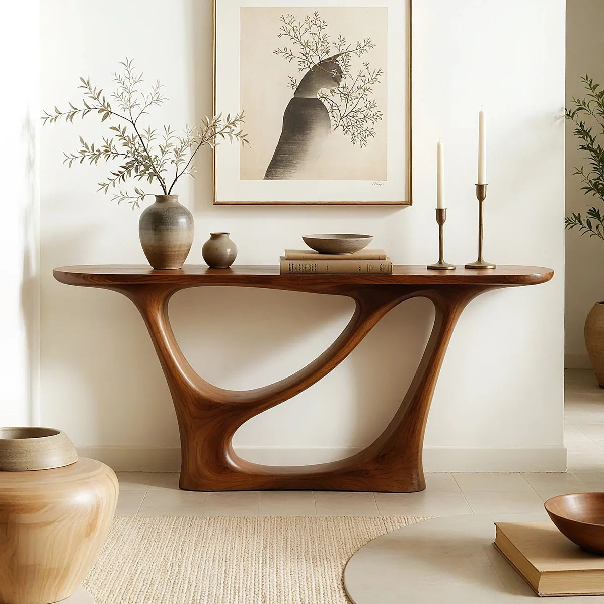 Modern Curved Solid Wood Console Table | Sculptural Entryway Furniture