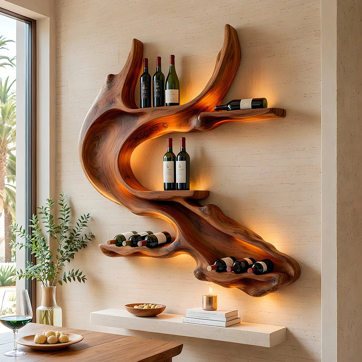 Rootwave Live Edge Solid Wood Wall Wine Holder for Home Bars TT006-5020