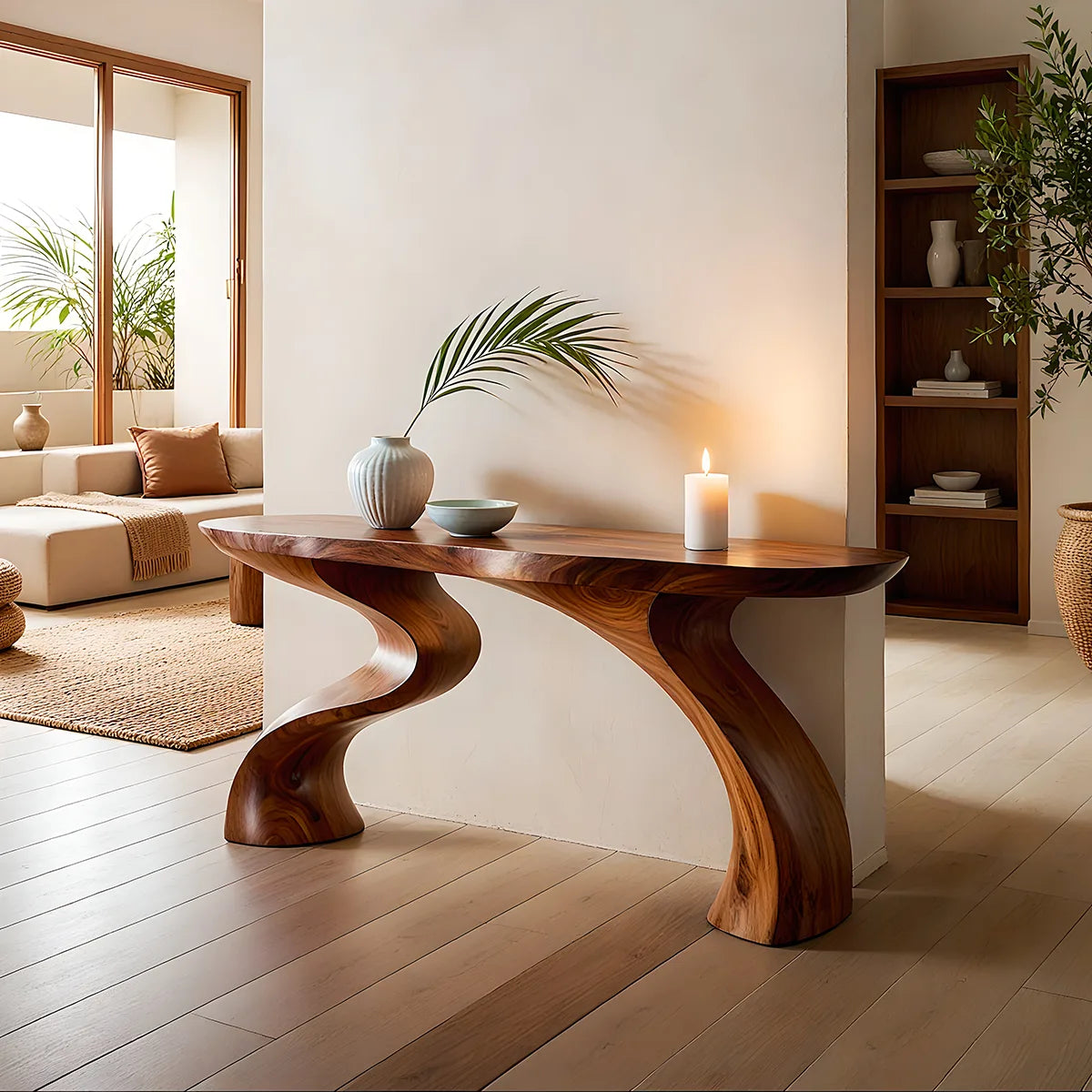 Modern Sculptural Console Table | Solid Wood Organic Entryway Hallway Accent Table TT006-3072