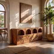 Modern Sideboard Cabinet | Mountain Carved Buffet Cabinet with Open Shelves & Drawers TH003-4345