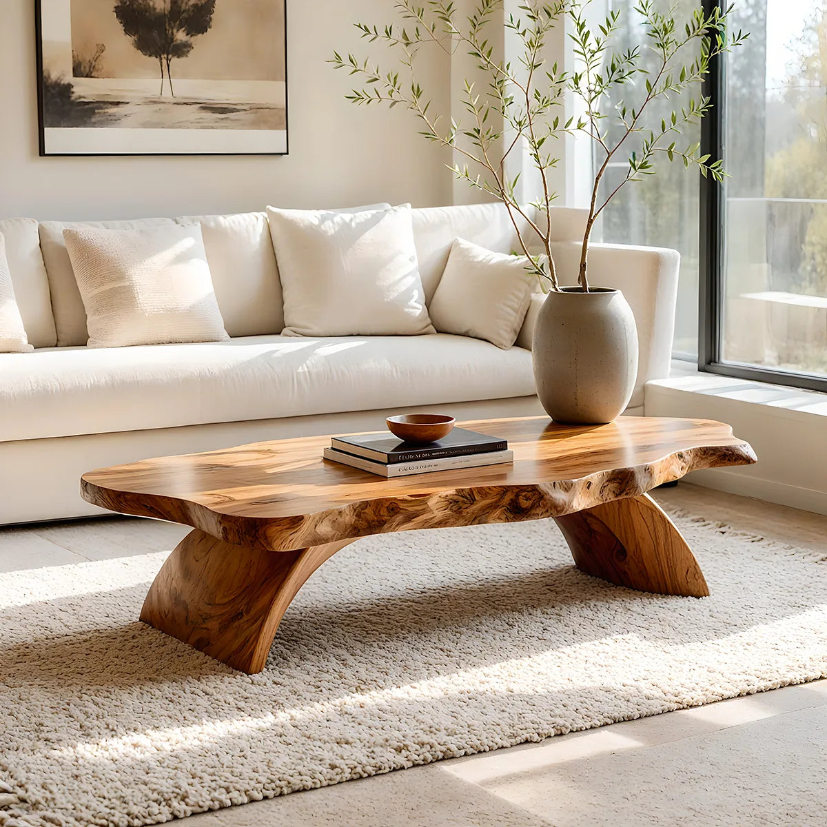 Live Edge Coffee Table | Organic Solid Wood Slab Center Table for Living Room TT006-7391