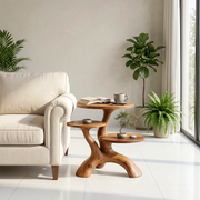Handcrafted Solid Wood 3-Tier End Table – Sculptural Organic Side Table TH003-2515