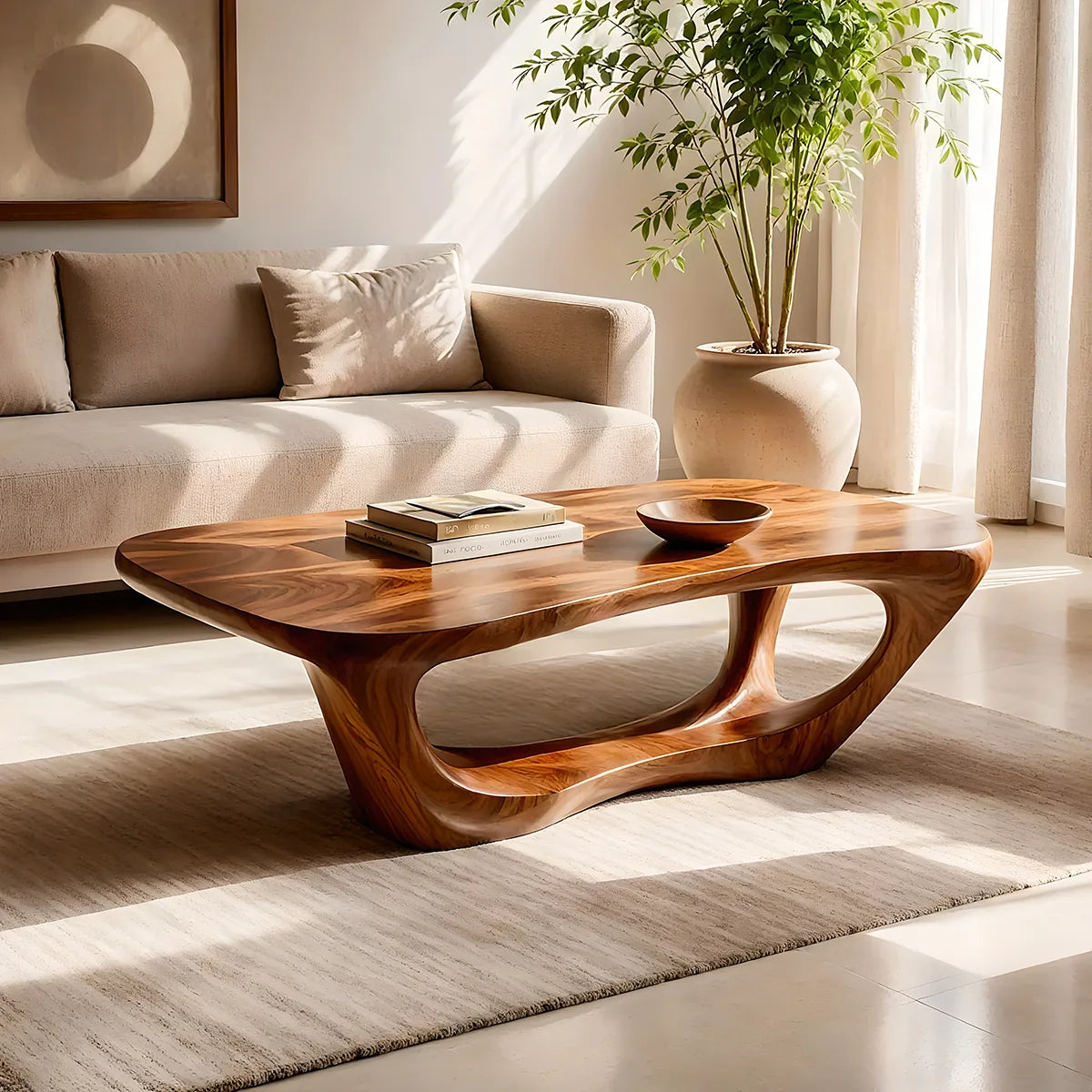 Sculptural Organic Coffee Table | Modern Solid Wood Freeform Center Table TT006-8904