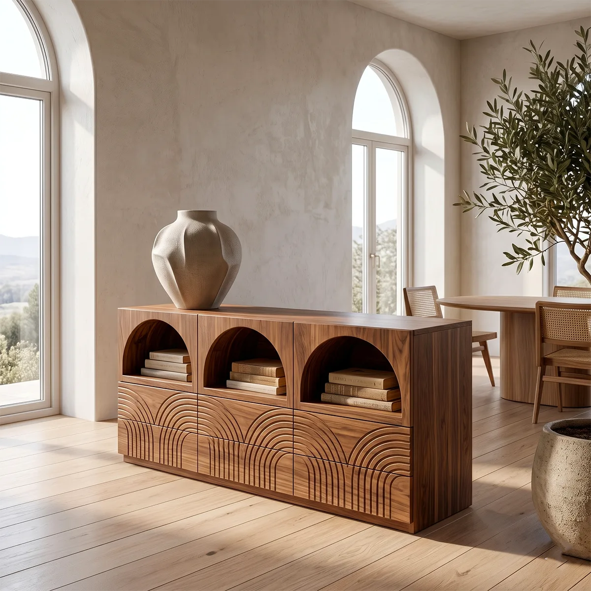 Modern Sideboard Cabinet | Arched Display Buffet Cabinet with Geometric Drawer Fronts TH003-4779