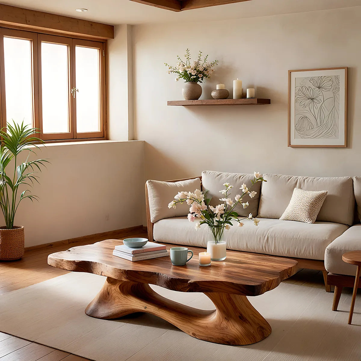 Live Edge Solid Wood Coffee Table – Handcrafted Organic Modern Center Table
