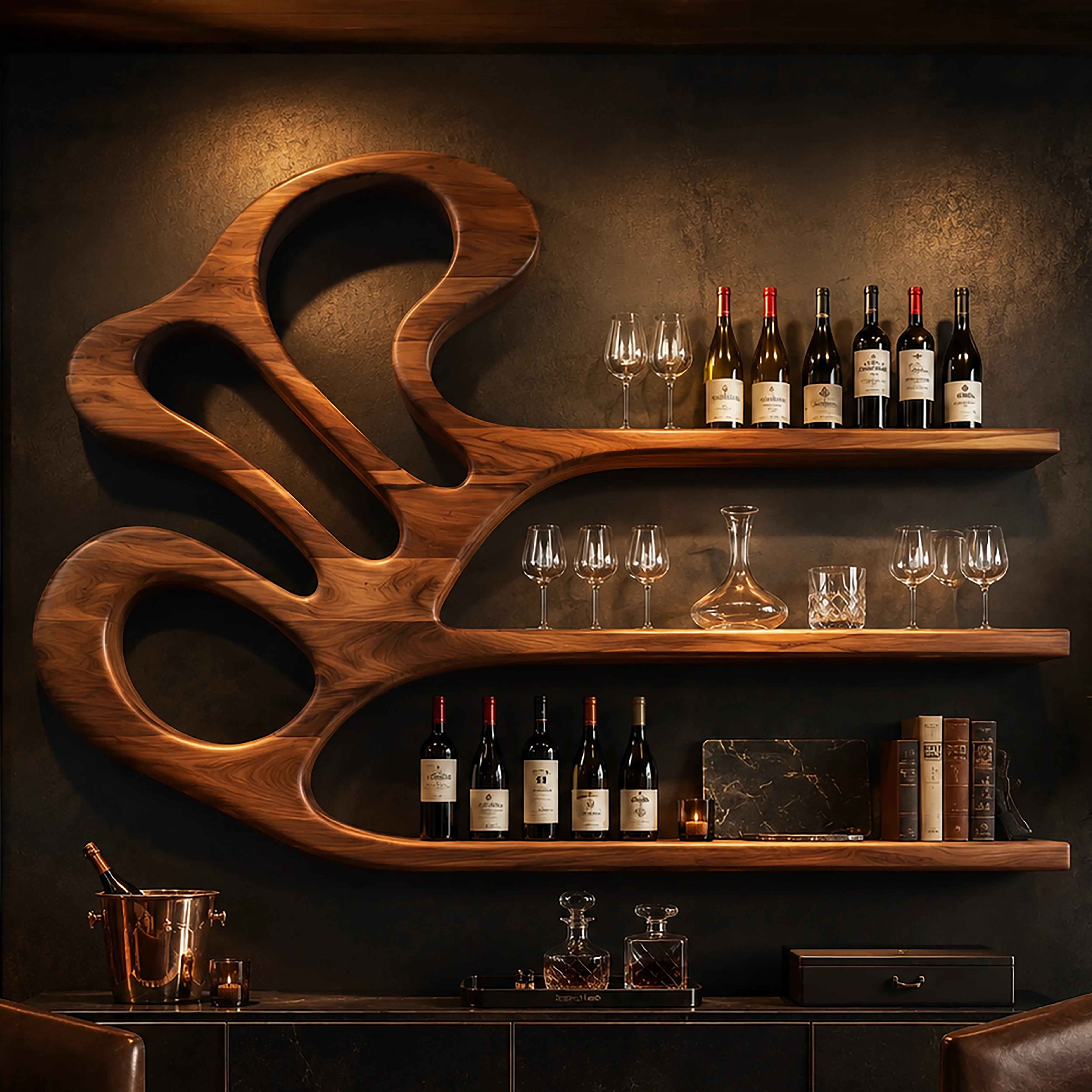 Elegant Grain Solid Wood Wall Wine Rack for Modern Dining Rooms TT006-9203