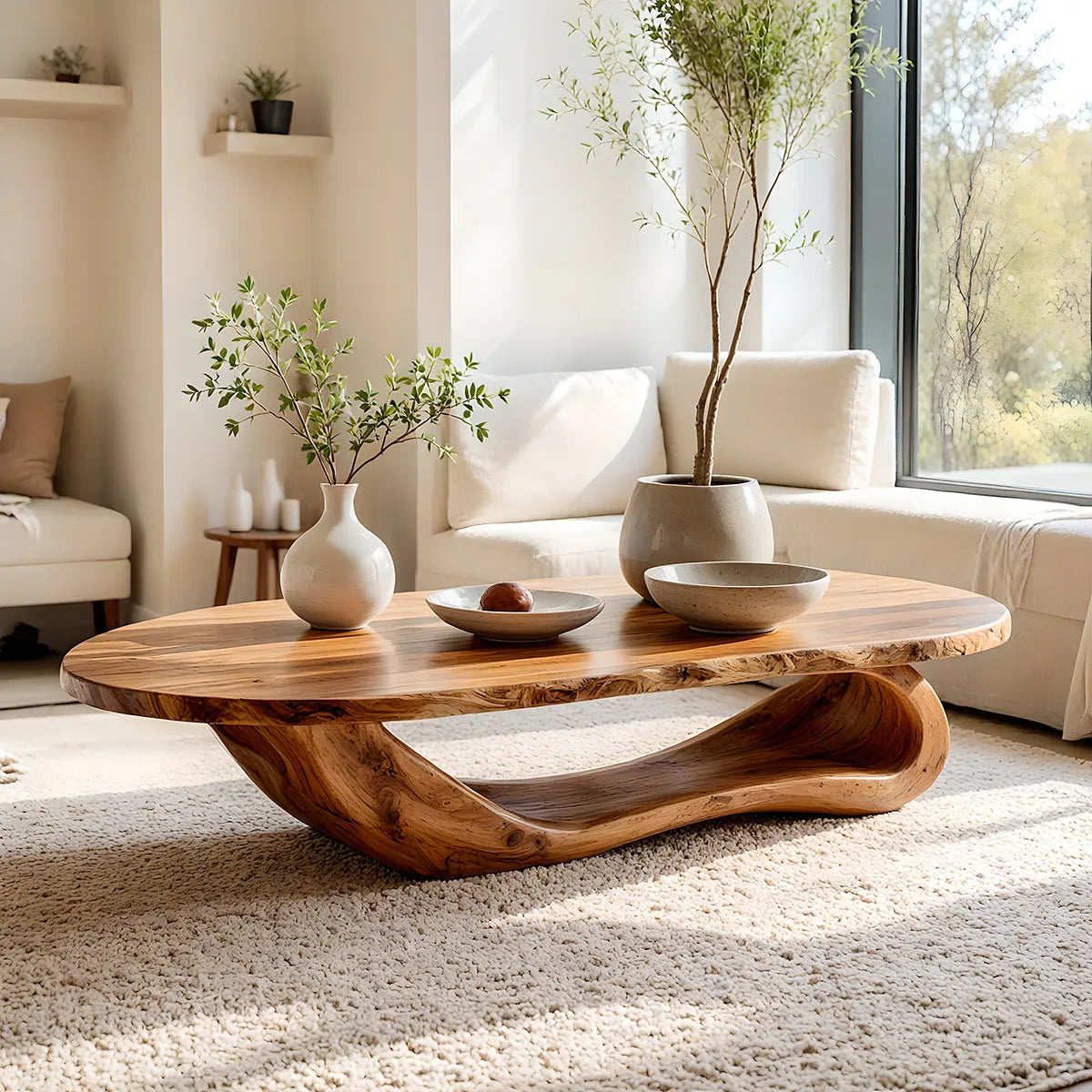 Live Edge Oval Coffee Table | Solid Wood Sculptural Coffee Table TT006-6418