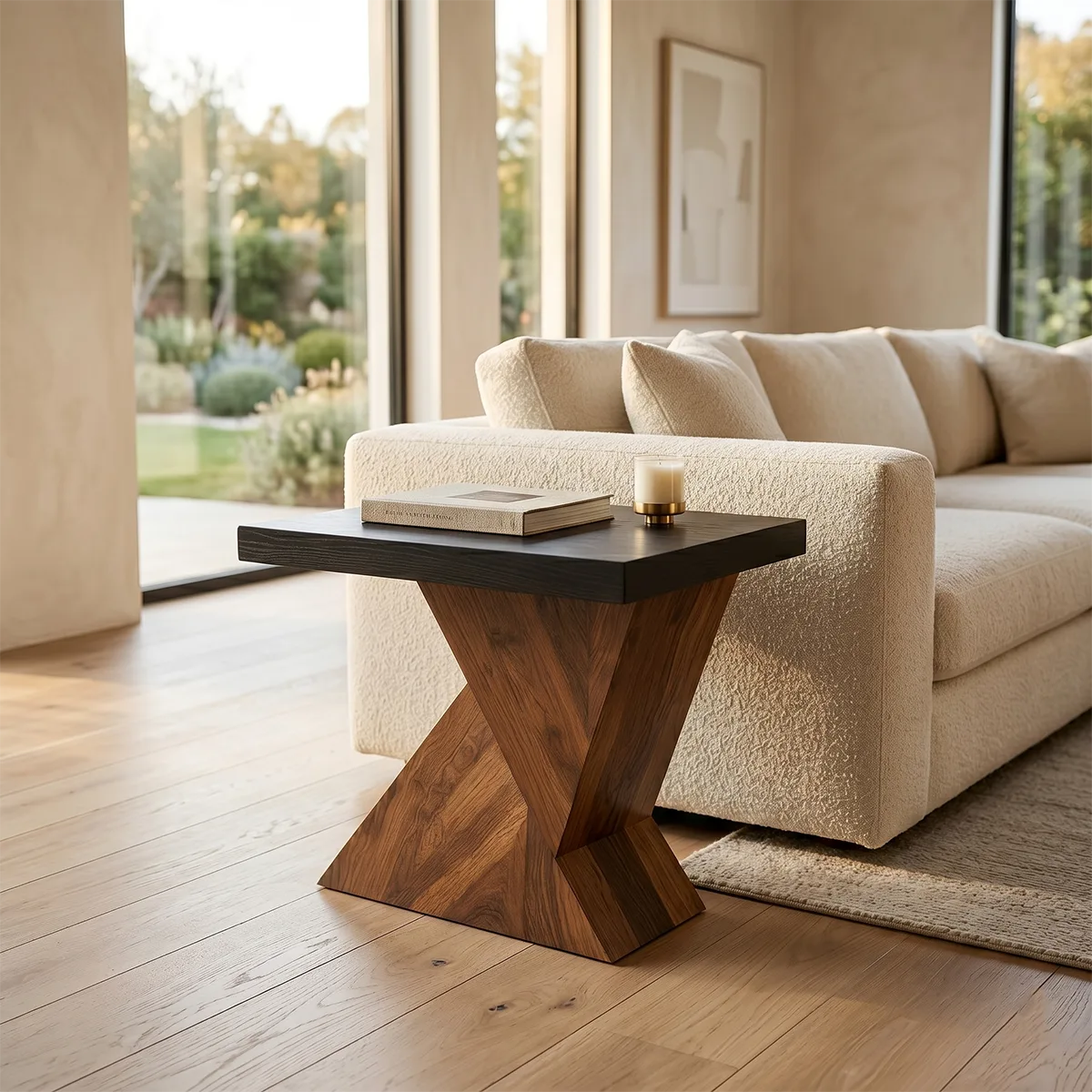 Modern Solid Wood End Table | Geometric Side Table for Living Room & Bedroom TH003-8610