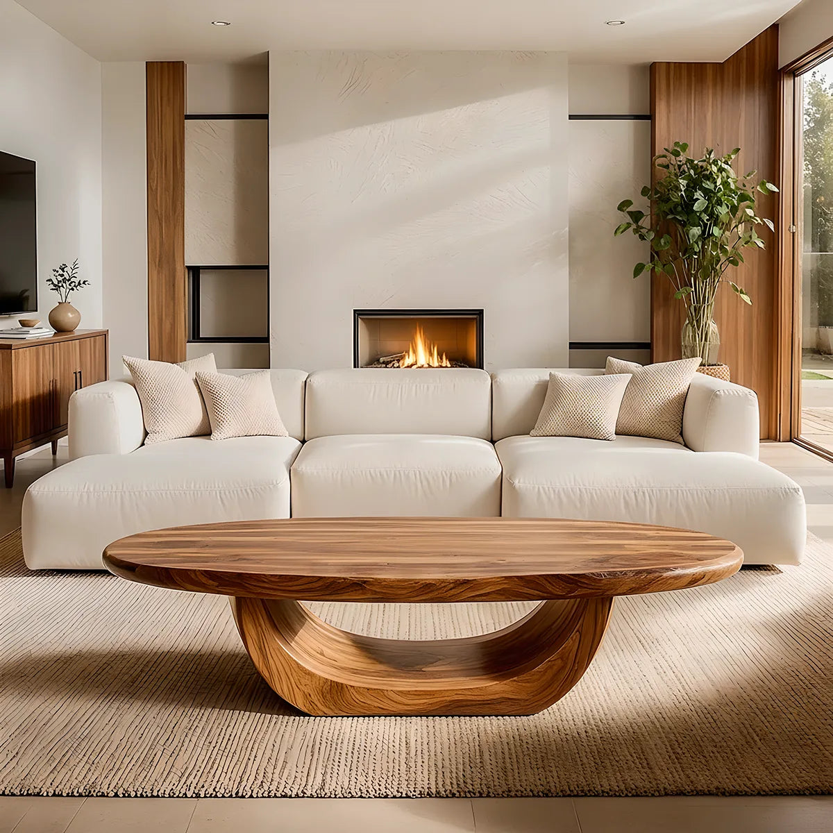 Modern Organic Coffee Table | Sculptural Solid Wood Oval Center Table TH003-9030
