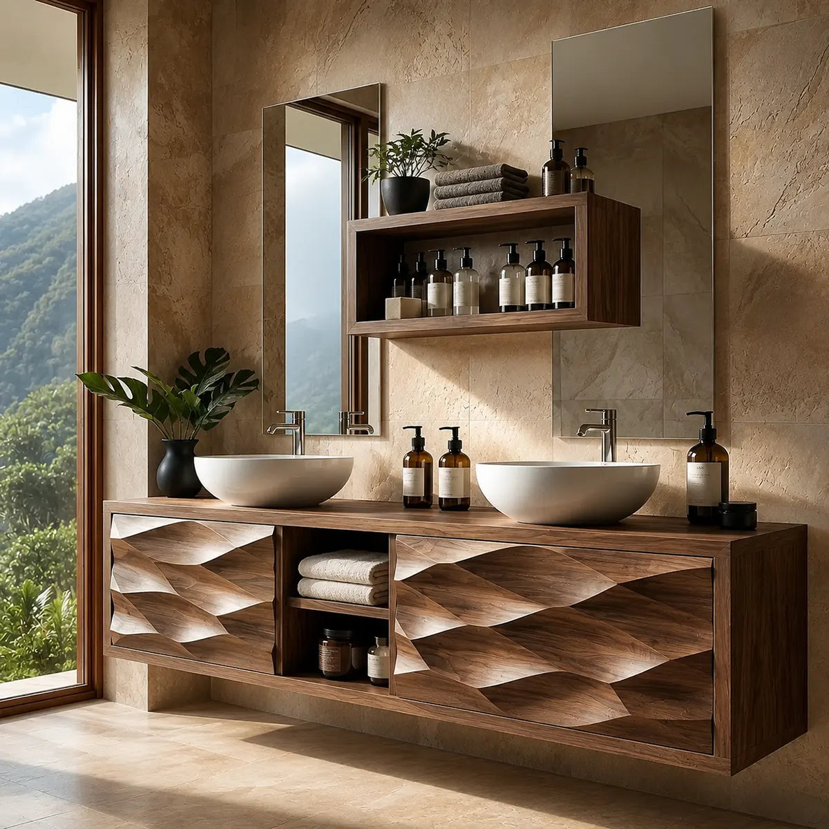 Geometric Floating Double Sink Bathroom Vanity Cabinet TT006-5058