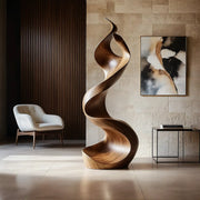 Handcrafted Solid Wood Ribbon Floor Sculpture – Modern Organic Statement Art TT006-2239