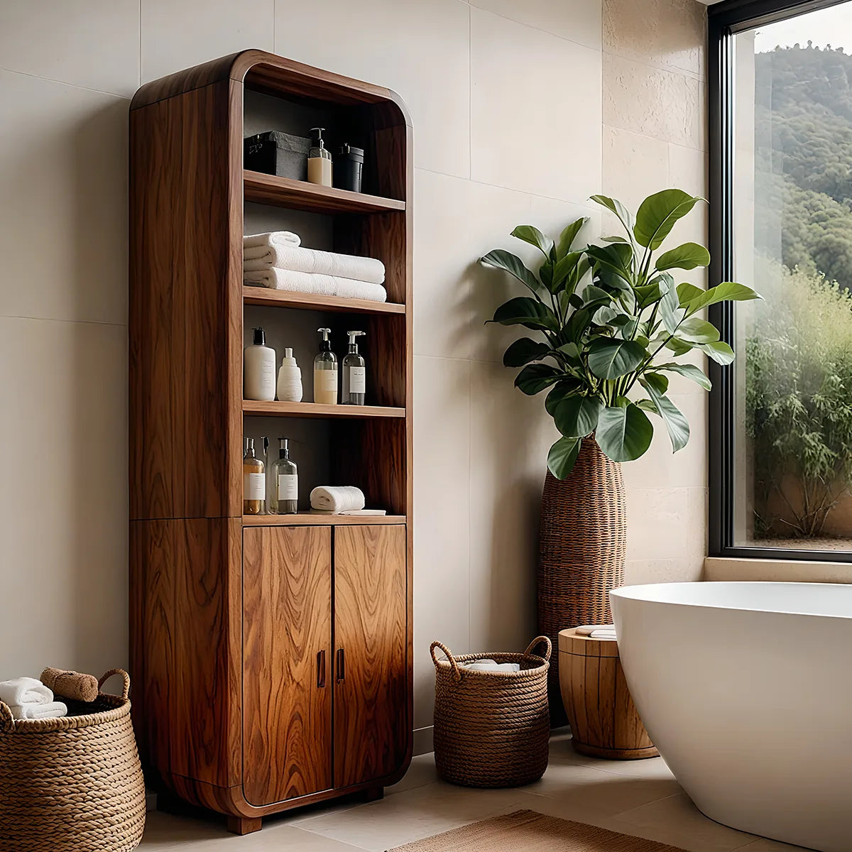 Handcrafted Solid Wood Bathroom Storage Cabinet
