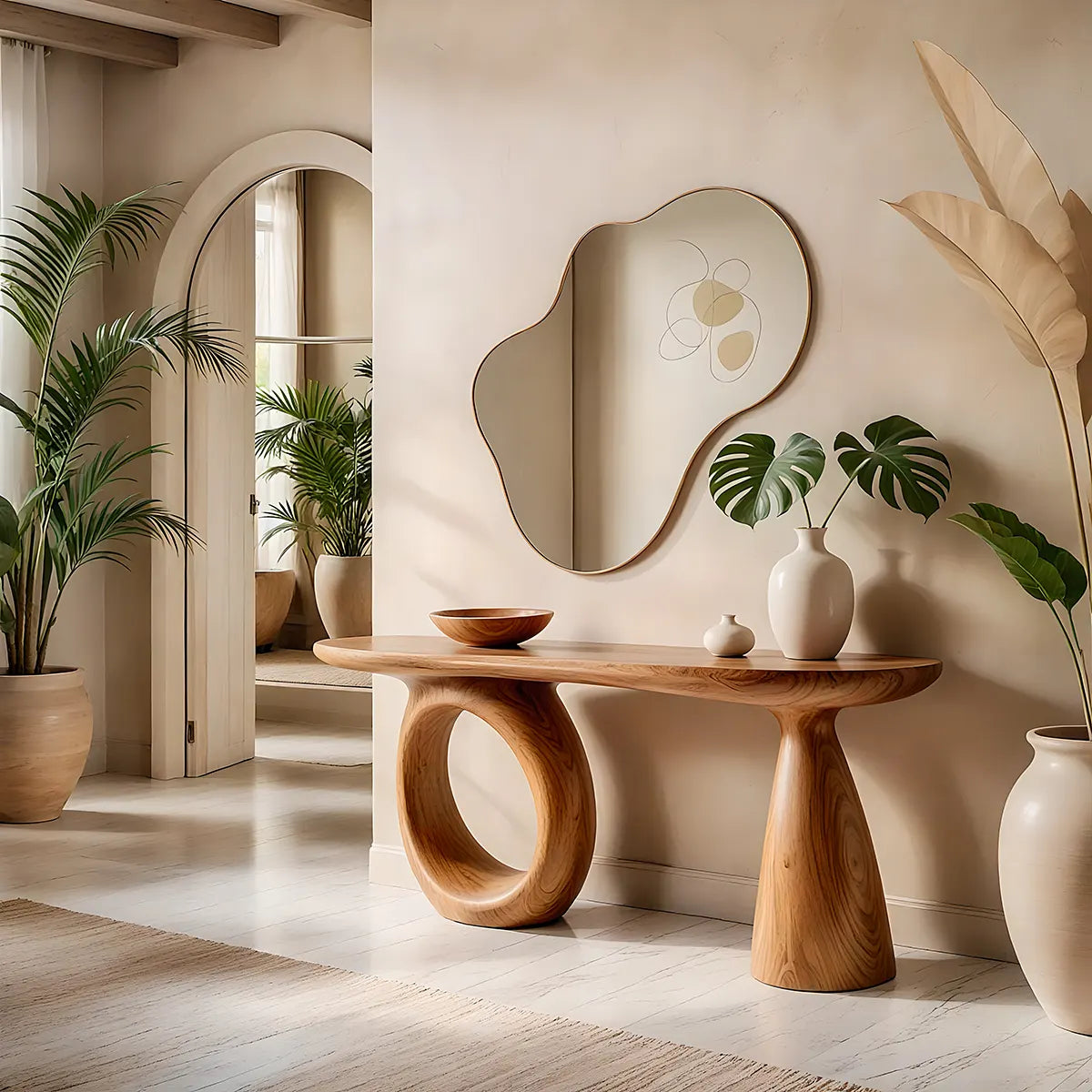 Modern Sculptural Console Table | Solid Wood Entryway Hallway Accent Table with Artistic Base TT006-8926