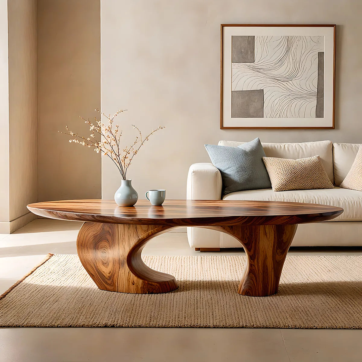 Oval Solid Wood Coffee Table | Sculptural Modern Center Table for Living Room TT006-1714