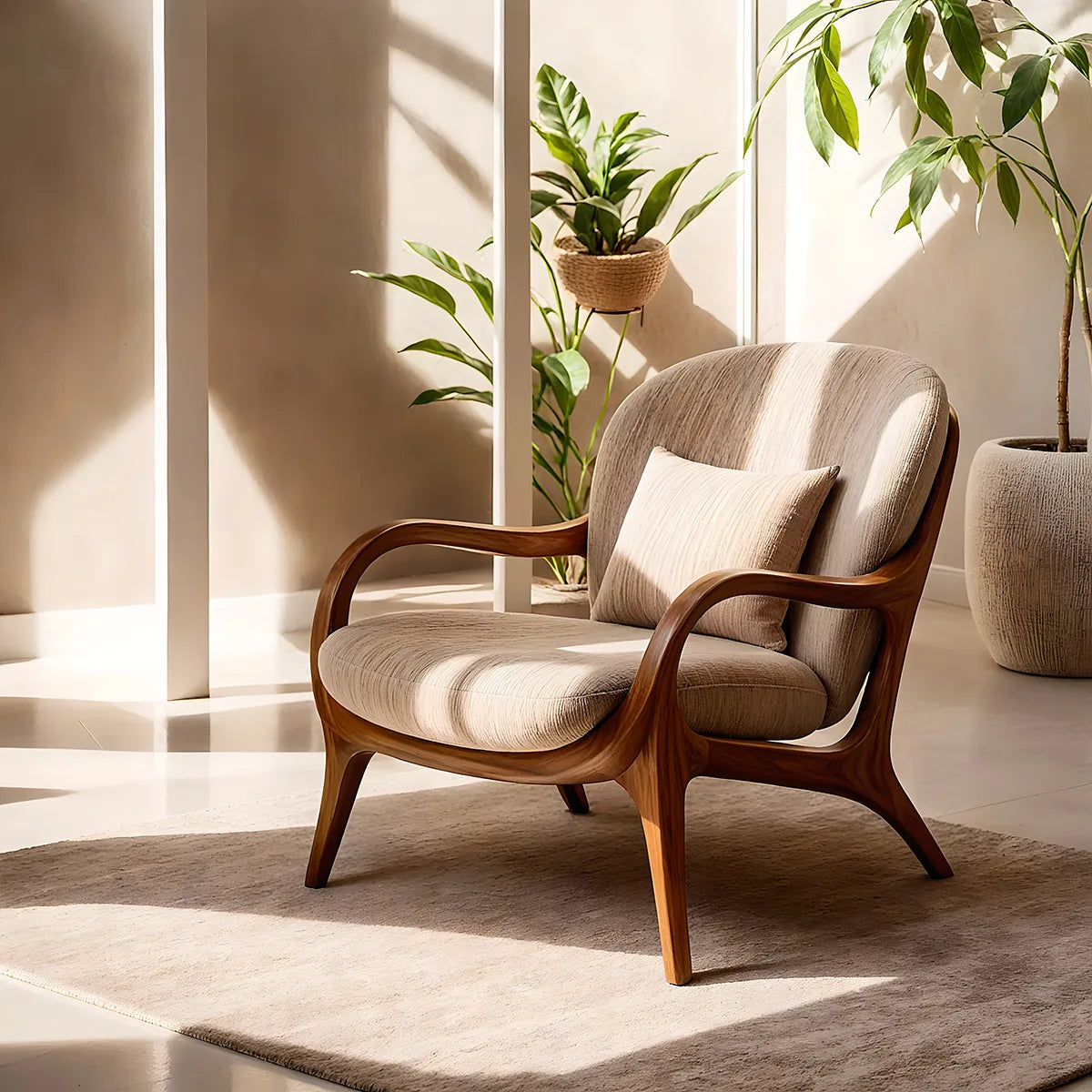 Solid Wood Lounge Chair | Sculptural Wooden Accent Chair for Modern Living Room TT006-1775