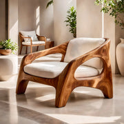 Solid Wood Lounge Chair | Organic Modern Sculptural Wooden Accent Chair TT006-8756