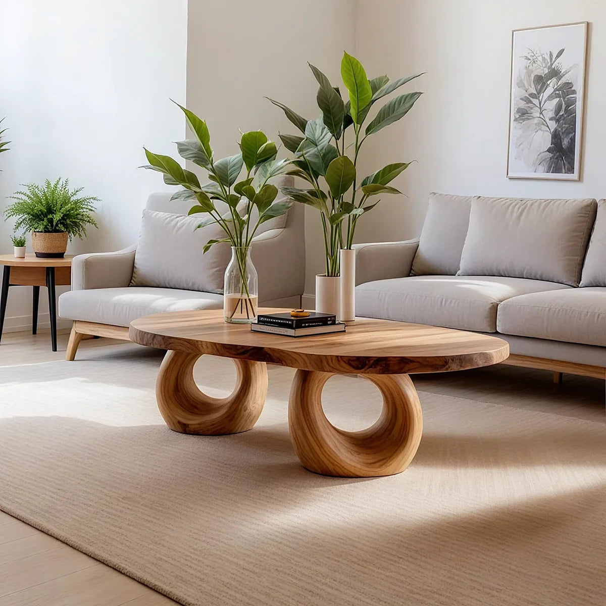 Handcrafted Solid Wood Coffee Table with Sculptural Ring Legs TT006-7638