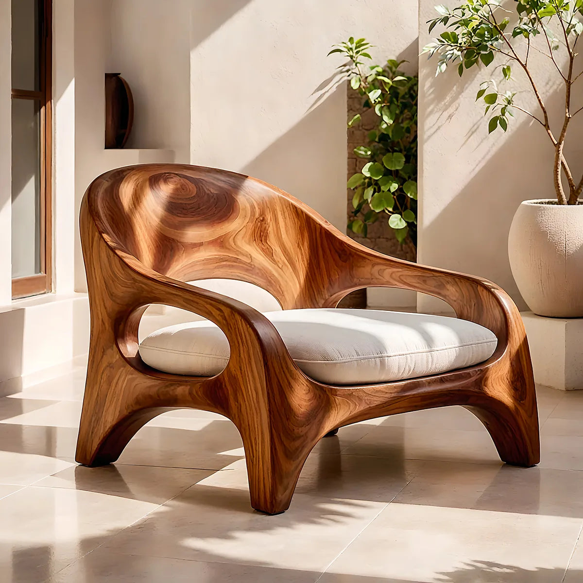 Solid Wood Lounge Chair | Sculptural Organic Modern Accent Chair TT006-8283
