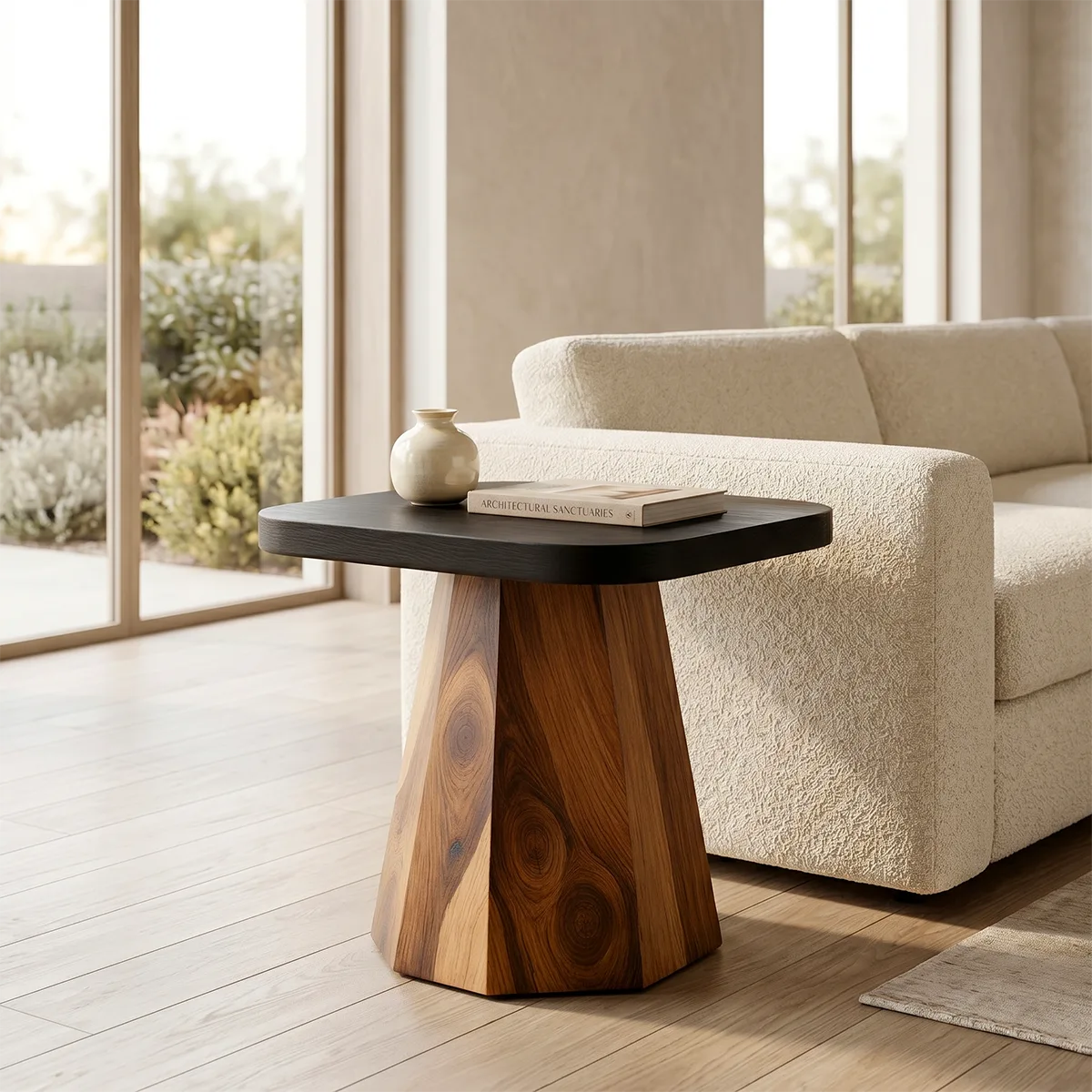 Modern Solid Wood End Table | Handcrafted Pedestal Side Table for Living Room & Bedroom TH003-1370