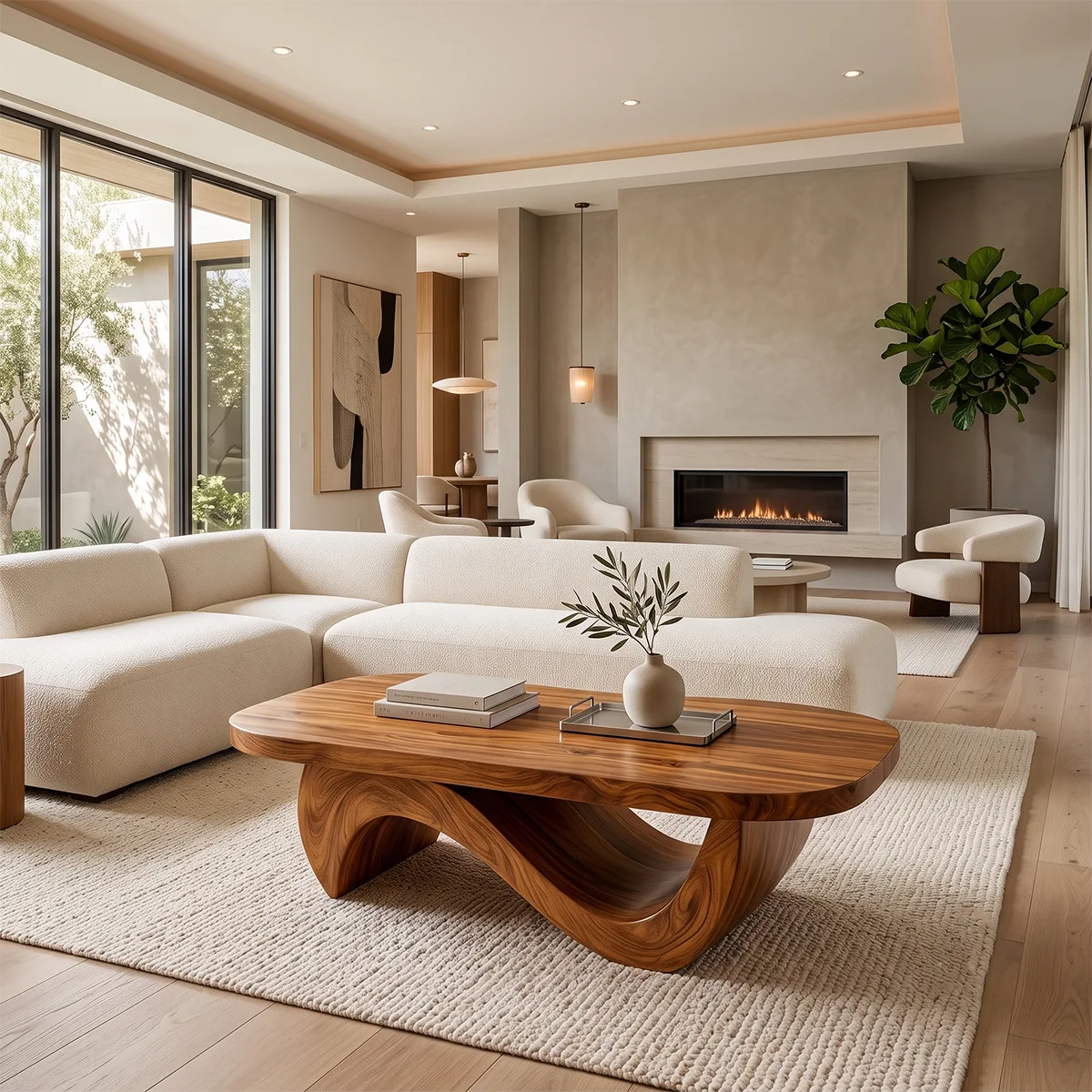 Modern Organic Coffee Table | Sculptural Solid Wood Oval Cocktail Table TH003-8610