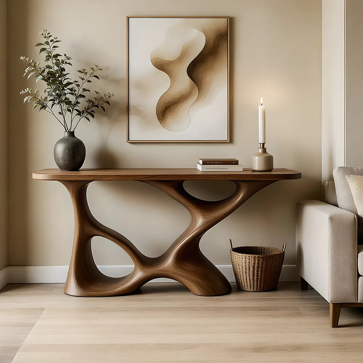 Organic Modern Wood Console Table, Sculptural Entryway Table, Handmade Solid Wood Sofa Table, Artistic Hallway Furniture