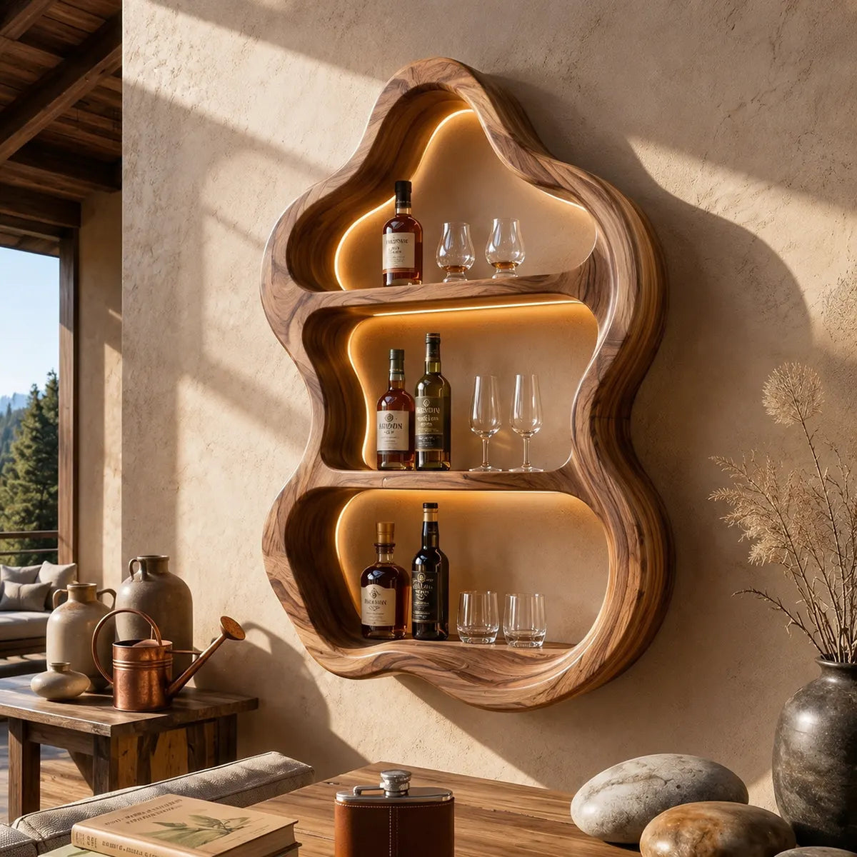 Organic Solid Wood Wall Wine Holder for Home Bars, Dining Rooms & Whiskey Lovers TT006-3241