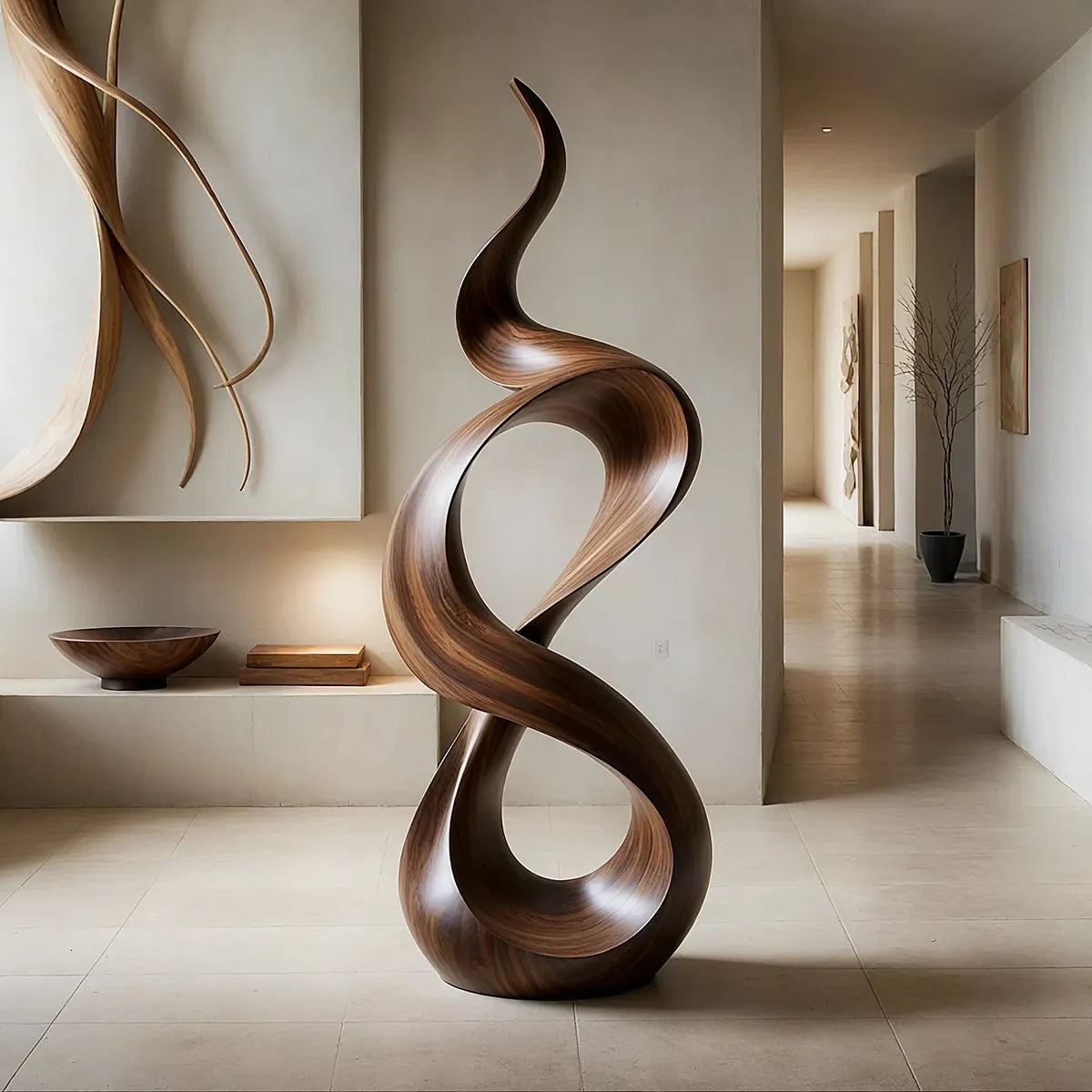 Handcrafted Solid Wood Infinity Twist Sculpture – Modern Organic Floor Art TT006-8603