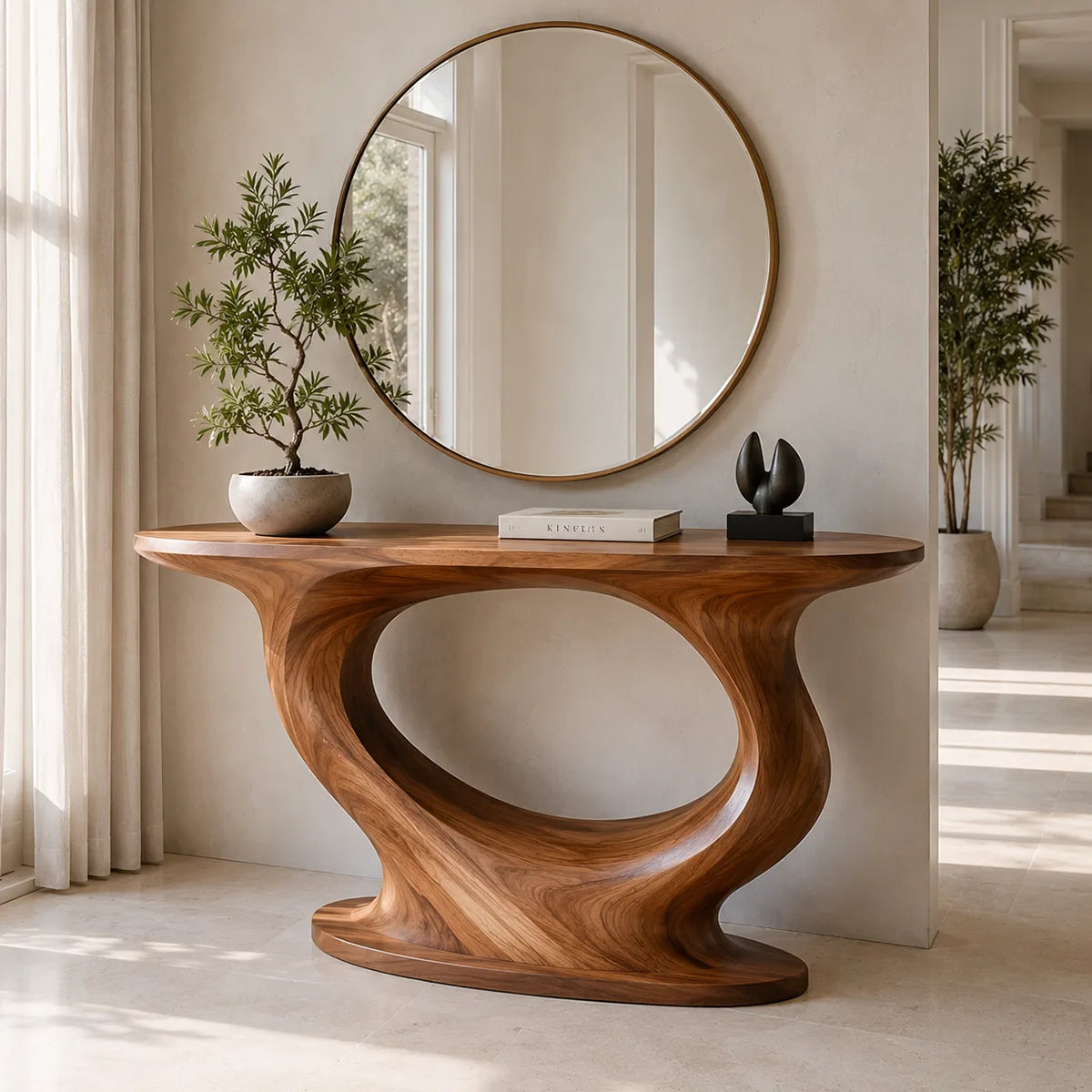 Modern Organic Console Table | Sculptural Solid Wood Entryway Accent Table TT006-5033