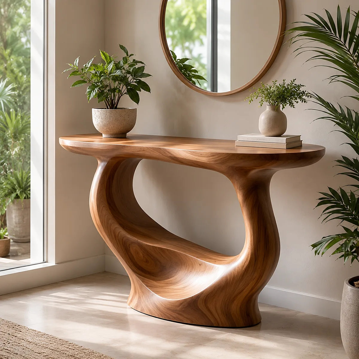 Modern Organic Console Table | Sculptural Solid Wood Entryway Console Table TT006-3157