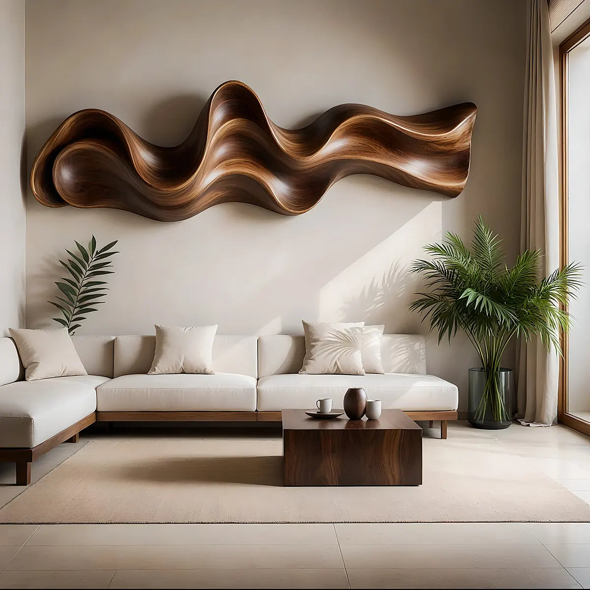 Abstract Wave Wood Wall Art | Organic Sculptural Wooden Wall Decor for Modern Living Room, Bedroom & Office TT006-6514