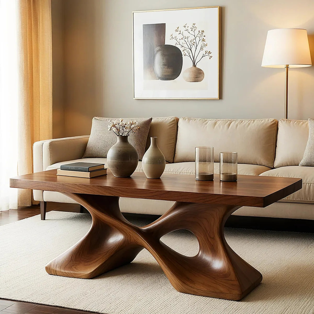 Handcrafted Solid Wood Coffee Table with Sculptural X-Base TT006-4305