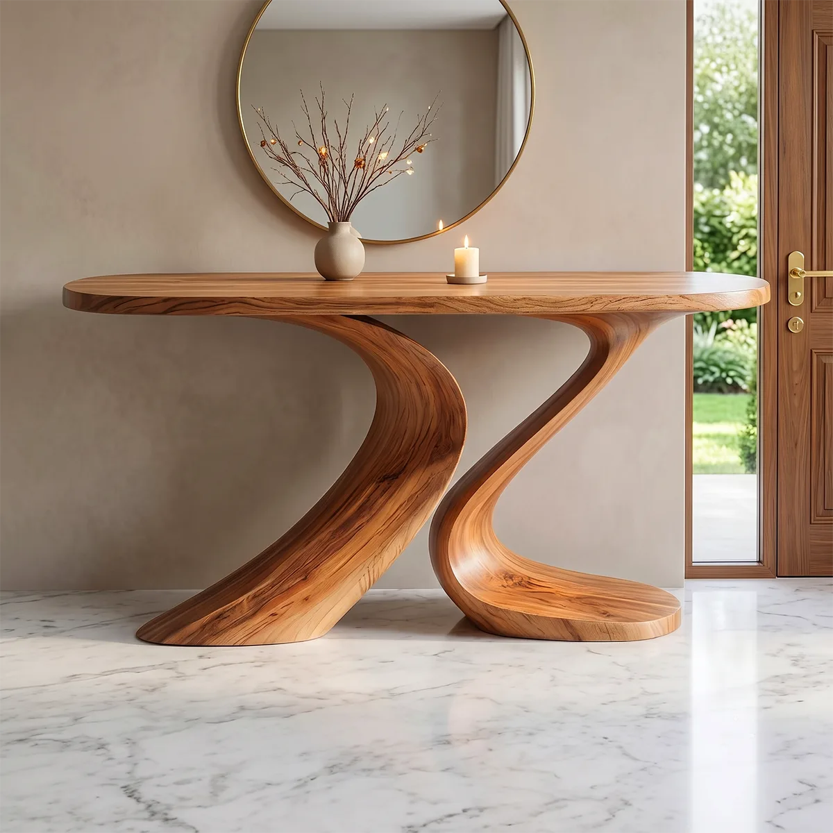 Modern Sculptural Console Table with Curved Pedestal Base – Contemporary Entryway Table TH003-7199