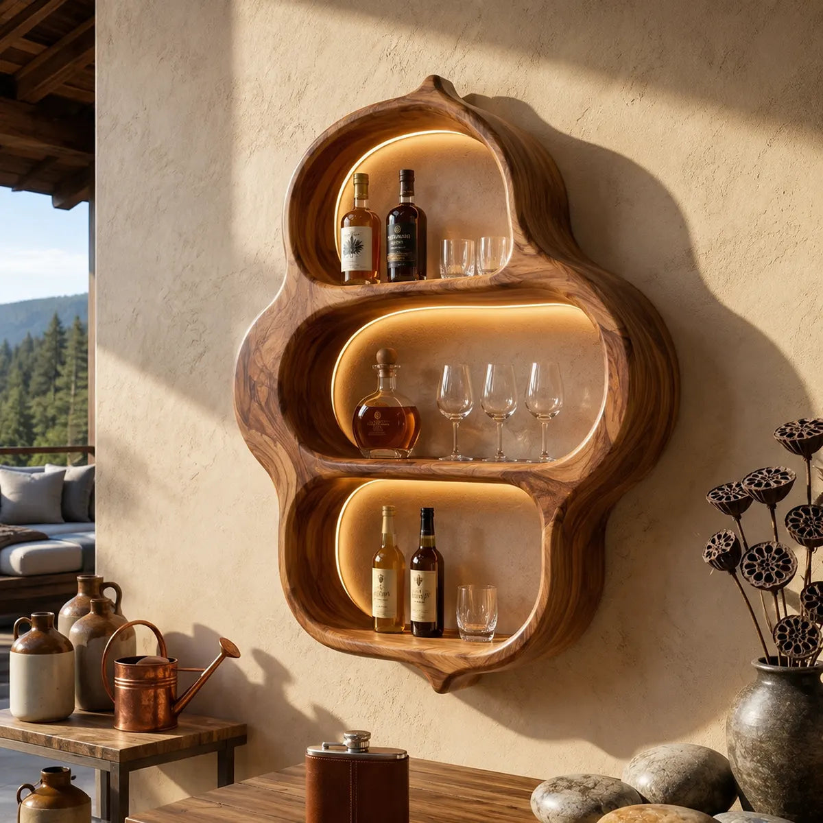 Organic Solid Wood Wall Wine Holder for Home Bars & Whiskey Lovers TT006-2134