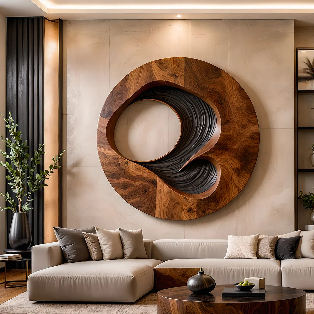 Abstract Spiral Wood Wall Art | Large Round 3D Wooden Wall Sculpture TT006-3841