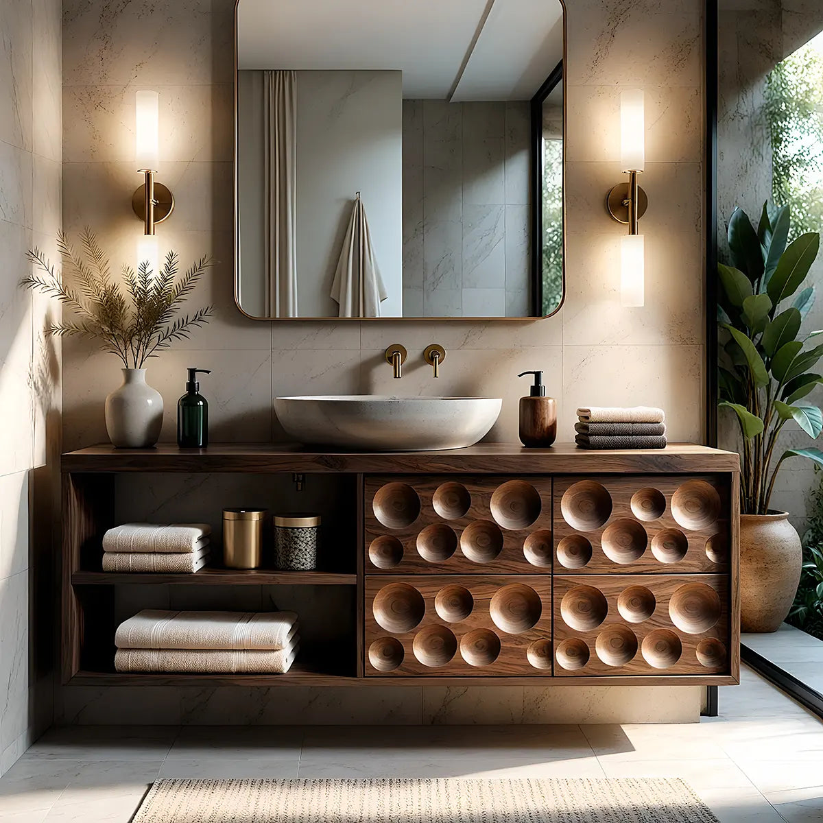 Circular Carved Floating Bathroom Vanity Cabinet TT006-5459
