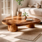 Organic Solid Wood Coffee Table | Freeform Hardwood Coffee Table with Dual Pedestal Base TT006-4716