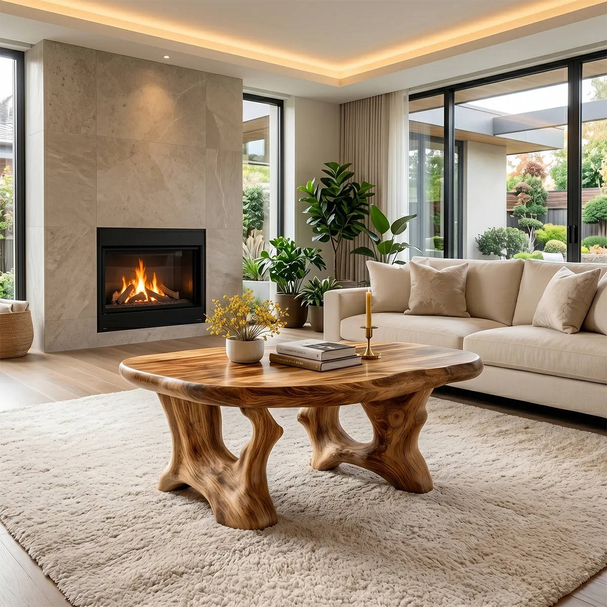 Natural Solid Wood Coffee Table with Tree-Inspired Design TH003-8438