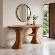 Modern Organic Console Table with Sculptural Double Pedestal Base – Contemporary Entryway Table TH003-1673