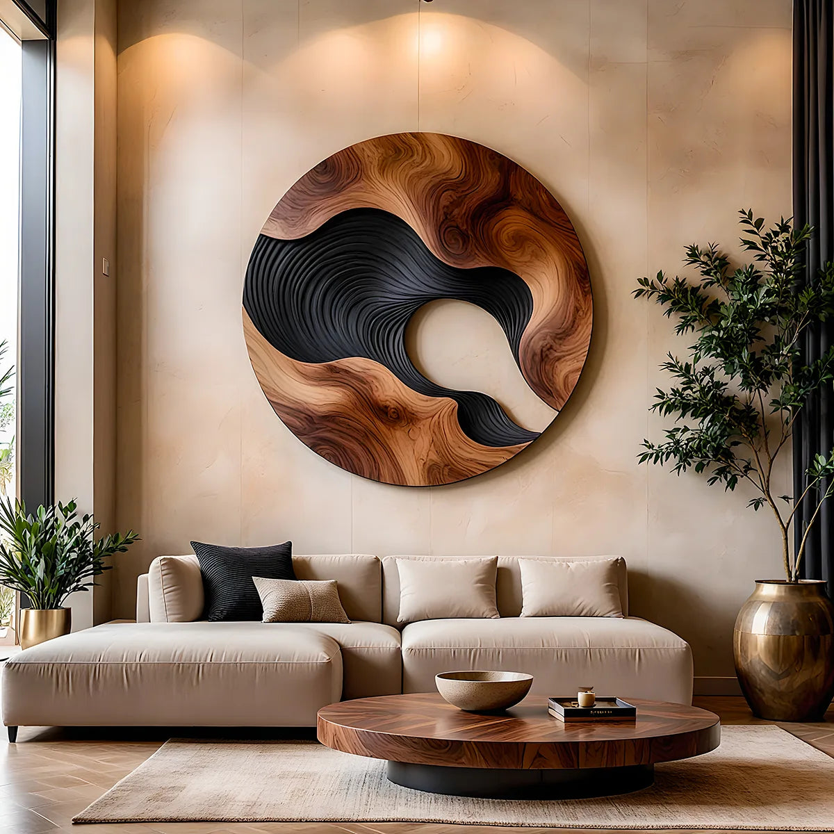 Abstract Wave Wood Wall Art | Large Round Modern Wooden Wall Sculpture TT006-6950