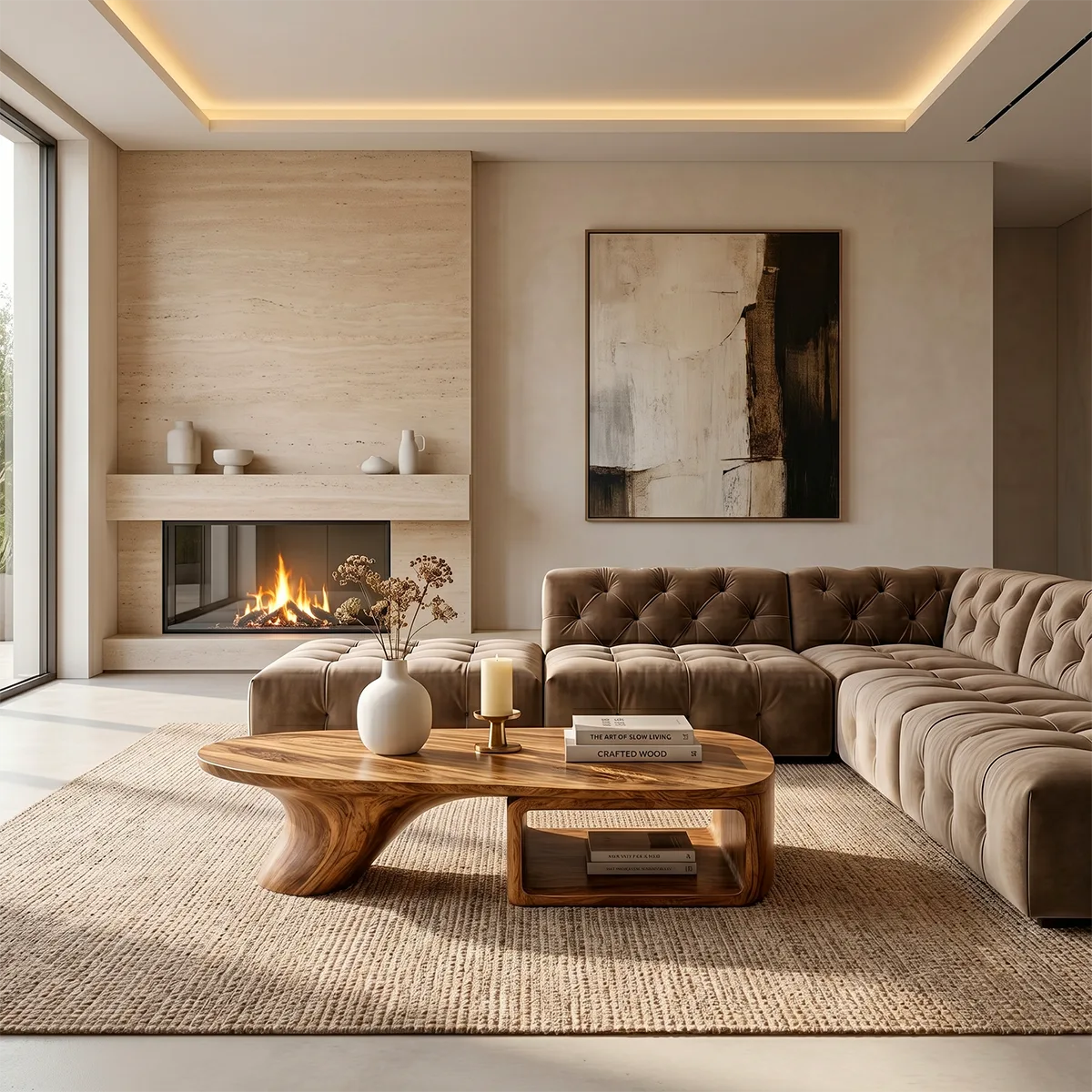Modern Solid Wood Coffee Table with Storage Organic Design TH003-8690