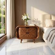 Carved Nightstand with 2 Drawers | Luxury Sculptural Bedside Table TH003-7822