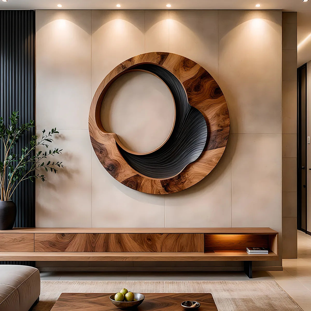 Abstract Circular Wave Wood Wall Art | Large Round Modern Wooden Wall Sculpture TT006-9034