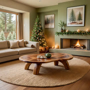 Modern Organic Round Coffee Table | Sculptural Solid Wood Low Coffee Table TH003-5070